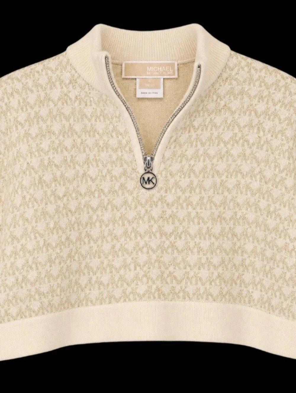Michael Kors Girls Cream Logo Half-Zip Cape Size 4